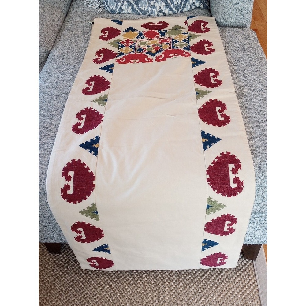 Pottery Barn Autumn/Fall Embroidered Oversized Table Runner 20"X108" Cotton NWOT